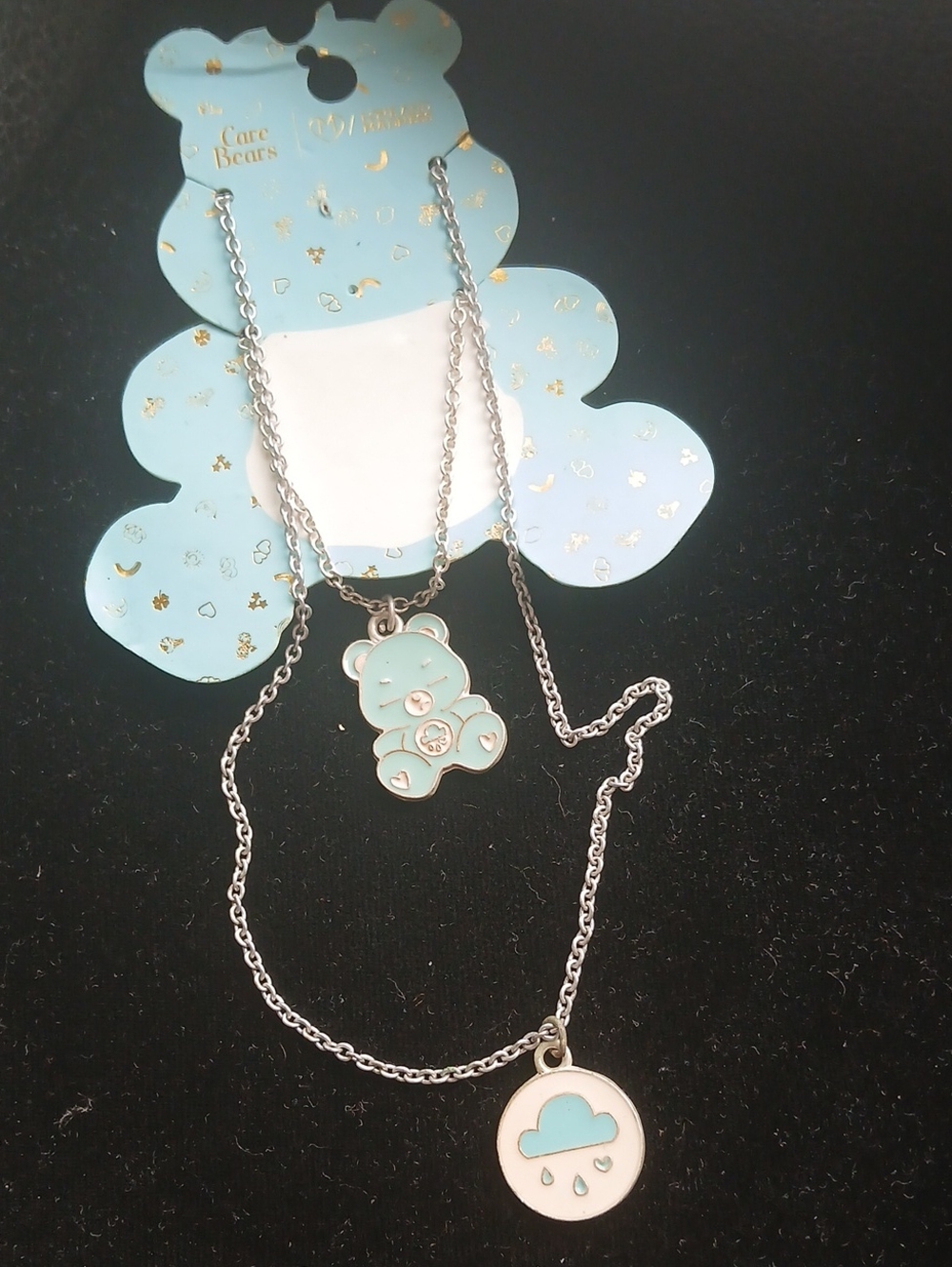 Care Bears Silver-Tone Blue Enamel Grumpy Teddy & Cloud Layered Necklace